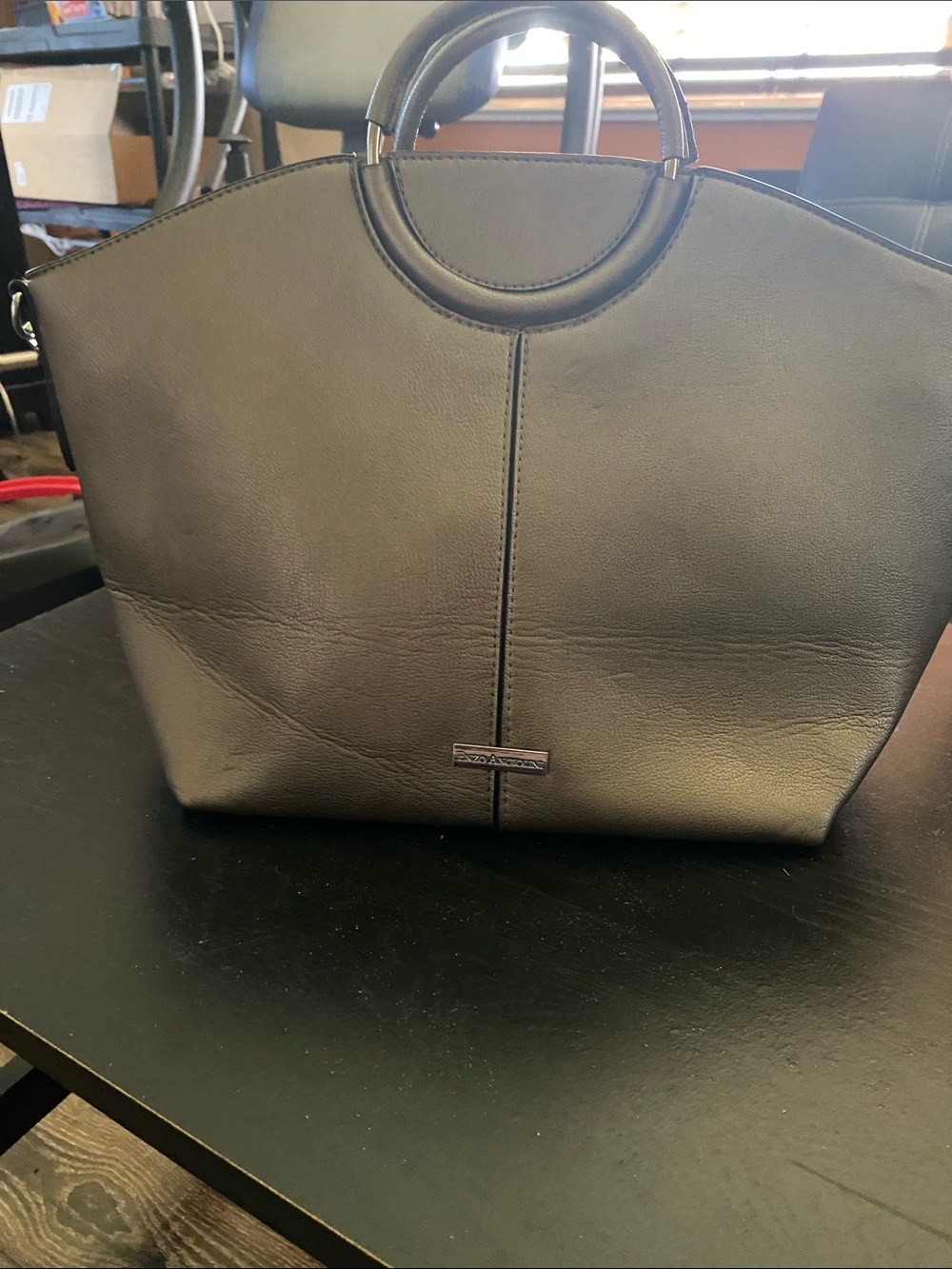 Enzo Angiolini Black Pebbled Leather Shoulder Bag